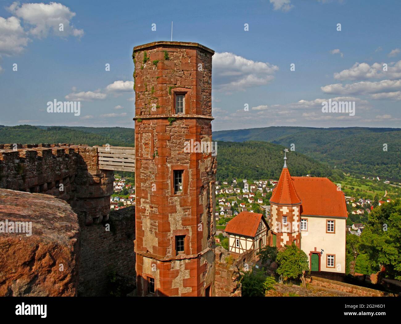 the mountain fortress with the hexagonal stair tower and the commandant's house, Dilsberg, district of Neckargemünd, Baden-Württemberg, Germany Stock Photo