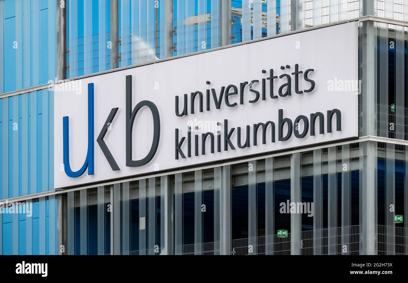 Bonn, North Rhine-Westphalia, Germany - UKB University Hospital Bonn, logo on a facade. Stock Photo