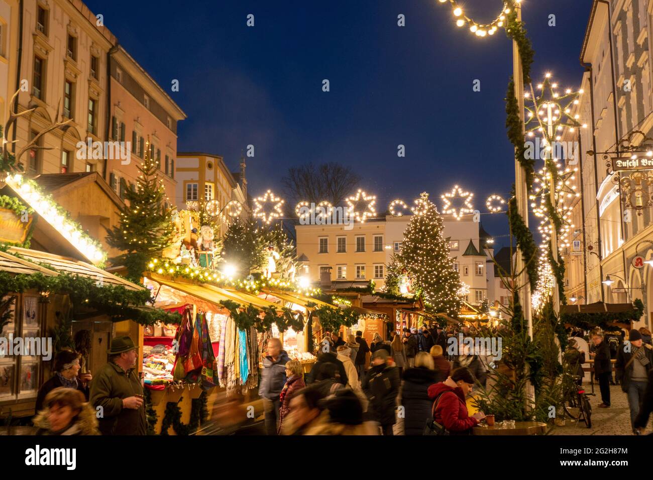 Christmas market in Rosenheim, old town, Bavaria, Germany Stock Photo