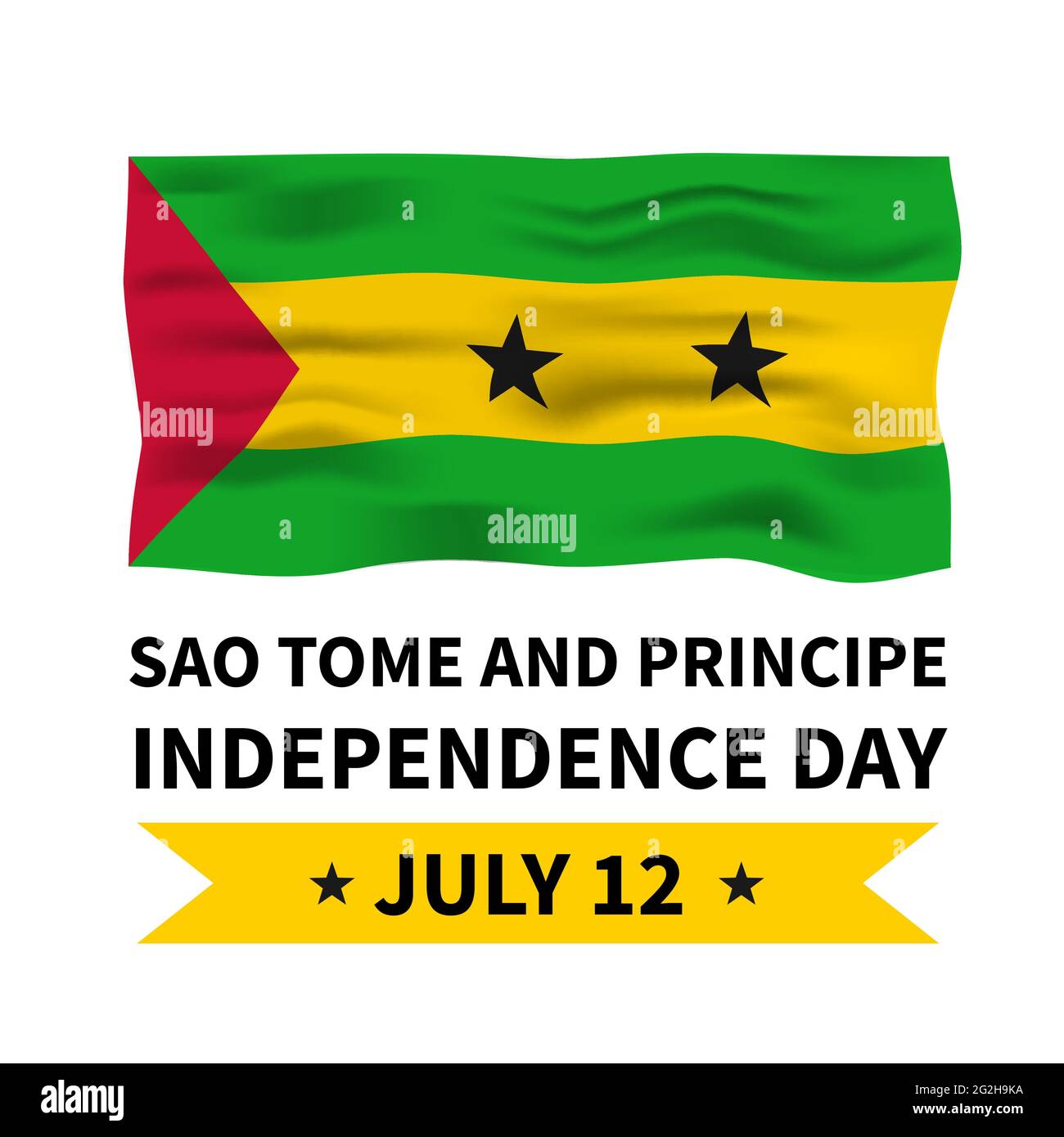 Sao Tome and Principe Independence Day lettering with flag isolated on