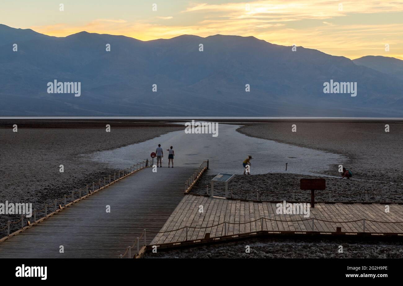 Badwater Basin - 282 Feet / 85,5 m below sea level - in the southern area of Death Valley National Park, California, USA Stock Photo