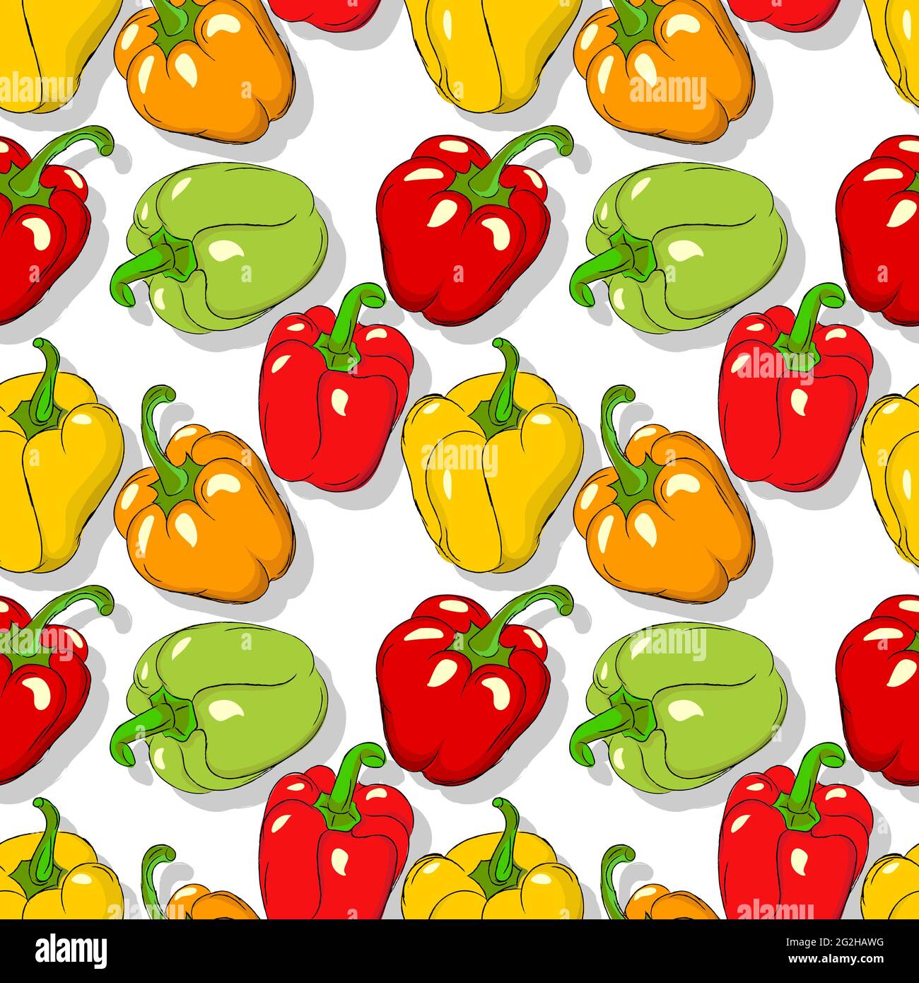 Bell peppers repeating pattern, editable vector template Stock Vector