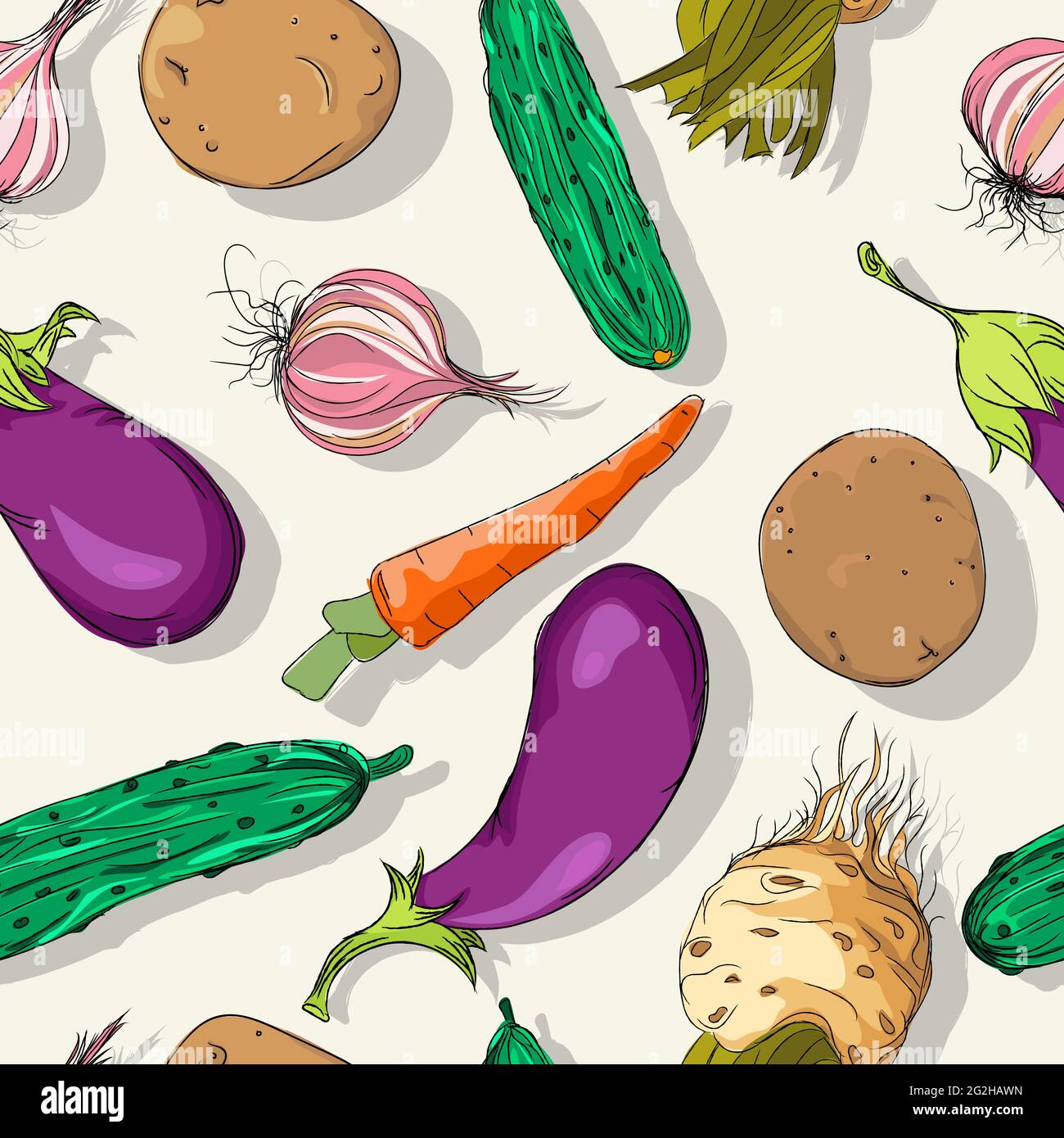 Vector seamless pattern background with vegetables, food menu template Stock Vector