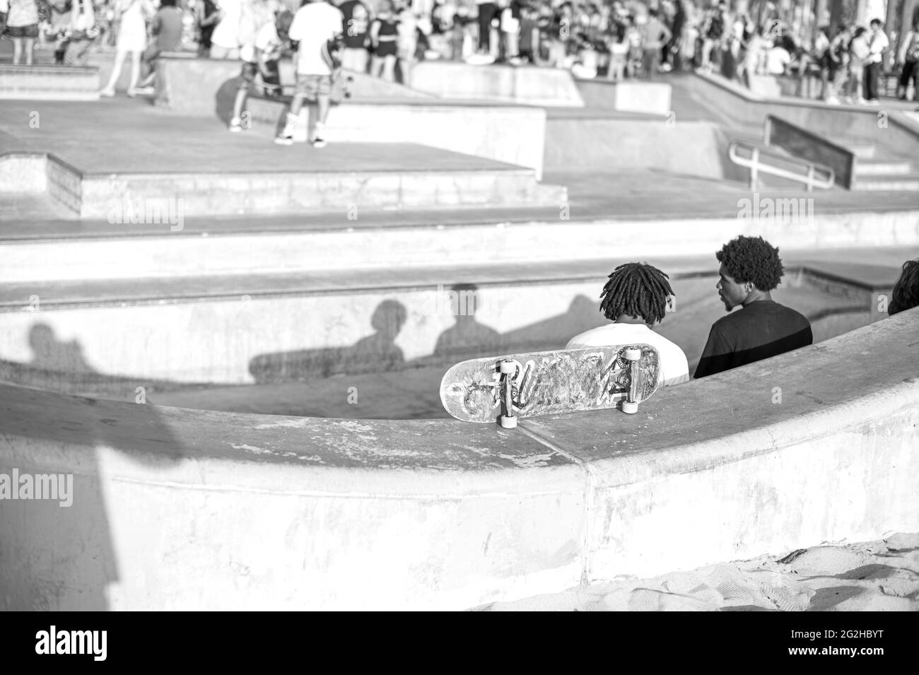 The skaters and the lifestyle at the Venice Beach Skate Park in Santa Monica - Los Angeles, California, USA Stock Photo