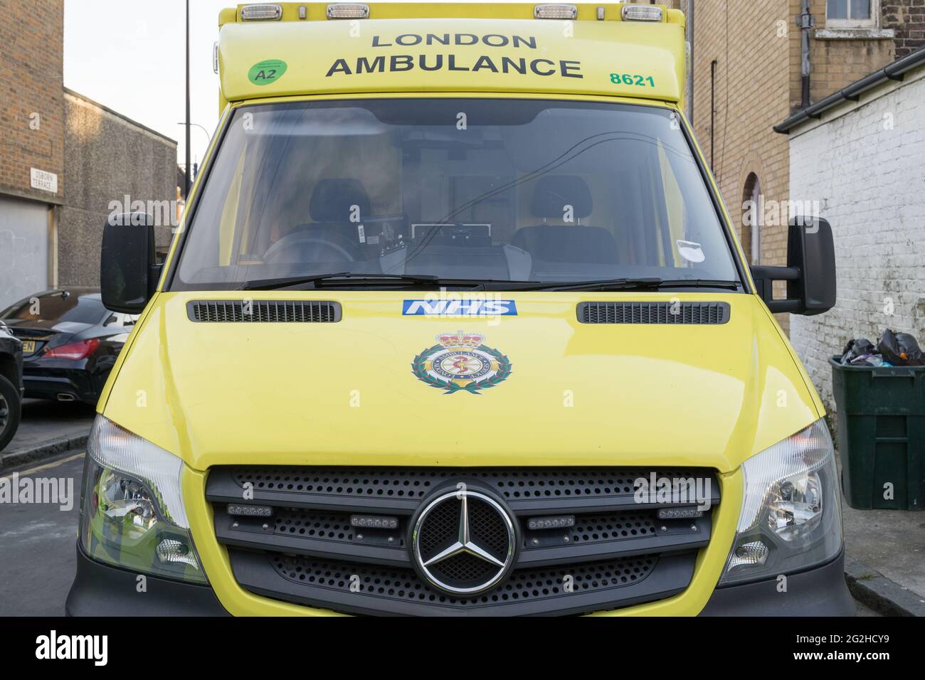 Front view of London Ambulance, Benz,  England, UK Stock Photo