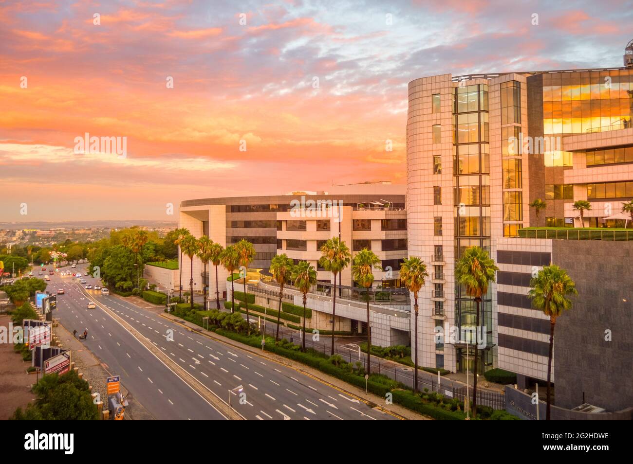 Corporate and financial offices in Sandton Johannesburg South Africa at sunset sky Stock Photo