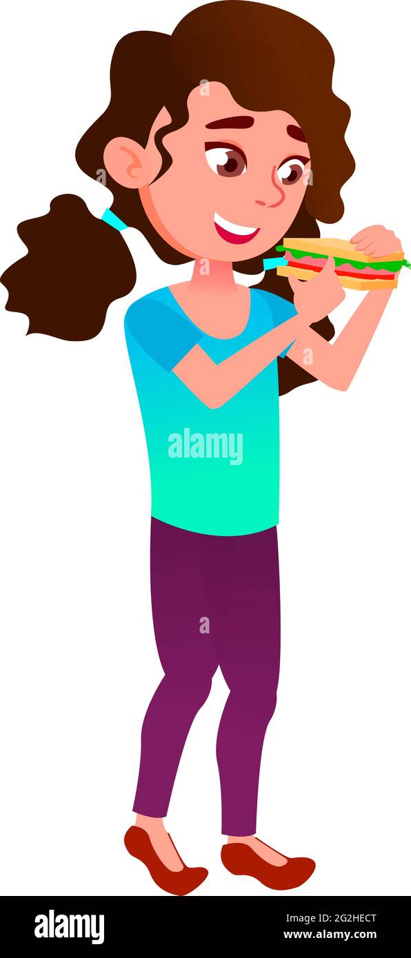happy girl teenager eating sandwich on street cartoon vector Stock Vector  Image & Art - Alamy