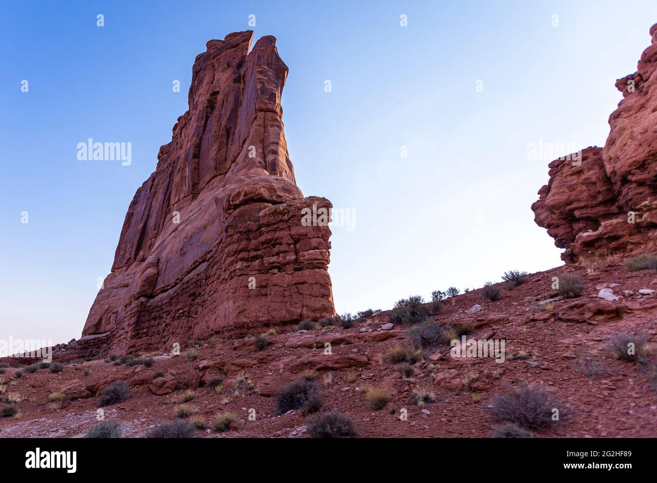 The Organ is an impressive sandstone fin located next to Park Avenue Trail and Courthouse Towers at Arches National Park, Utah, USA Stock Photo