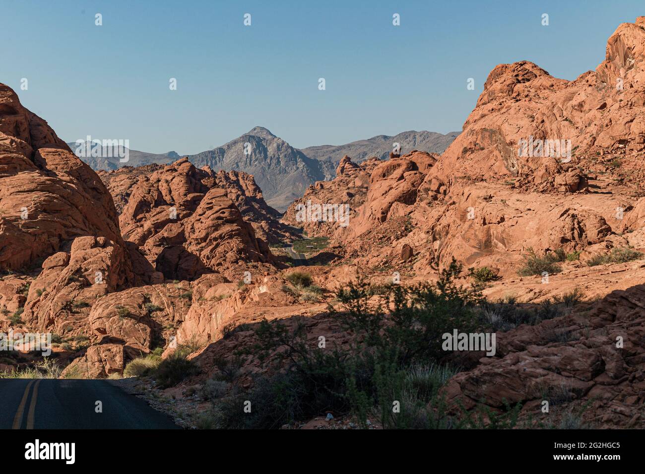 Beautiful Scenery with lots of mountains/rocks in Valley of Fire State Park, Nevada, USA Stock Photo