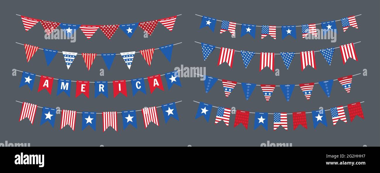 Garland bunting American flag Independence Day flat set. USA ...