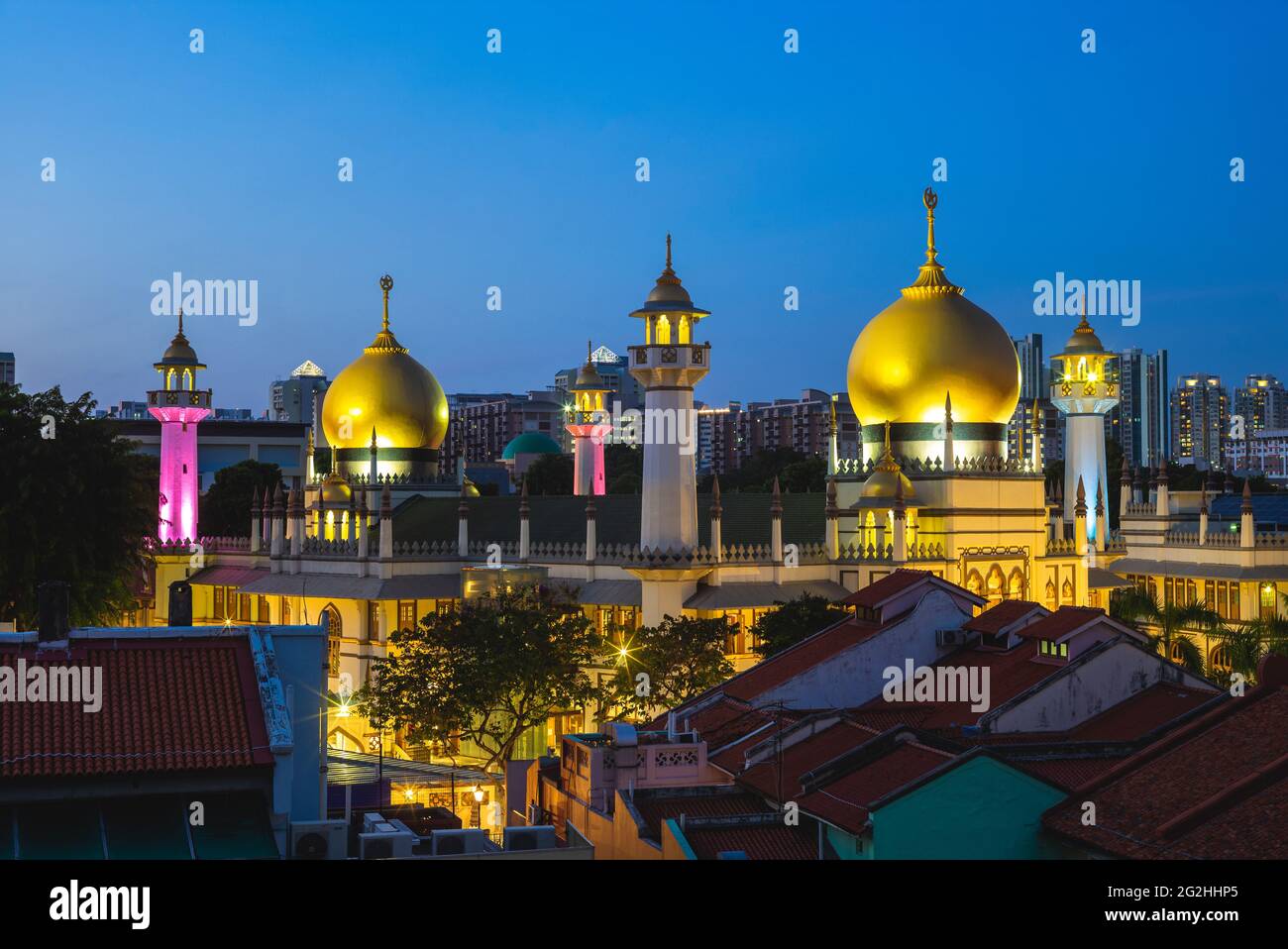 arab street and sultan masjid at night at Kampong Glam, singapore Stock