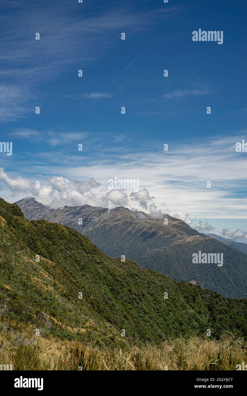 View at Mount Fox 1,021m on a meadow plateau on the west coast of South Island New Zealand Stock Photo