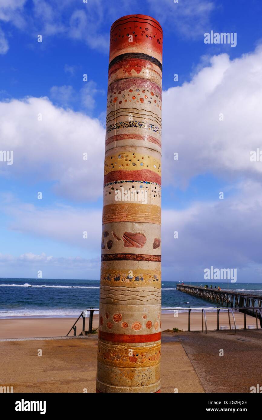 The Core Value Totem Poles by the foreshore at Port Noarlunga South Australia Stock Photo