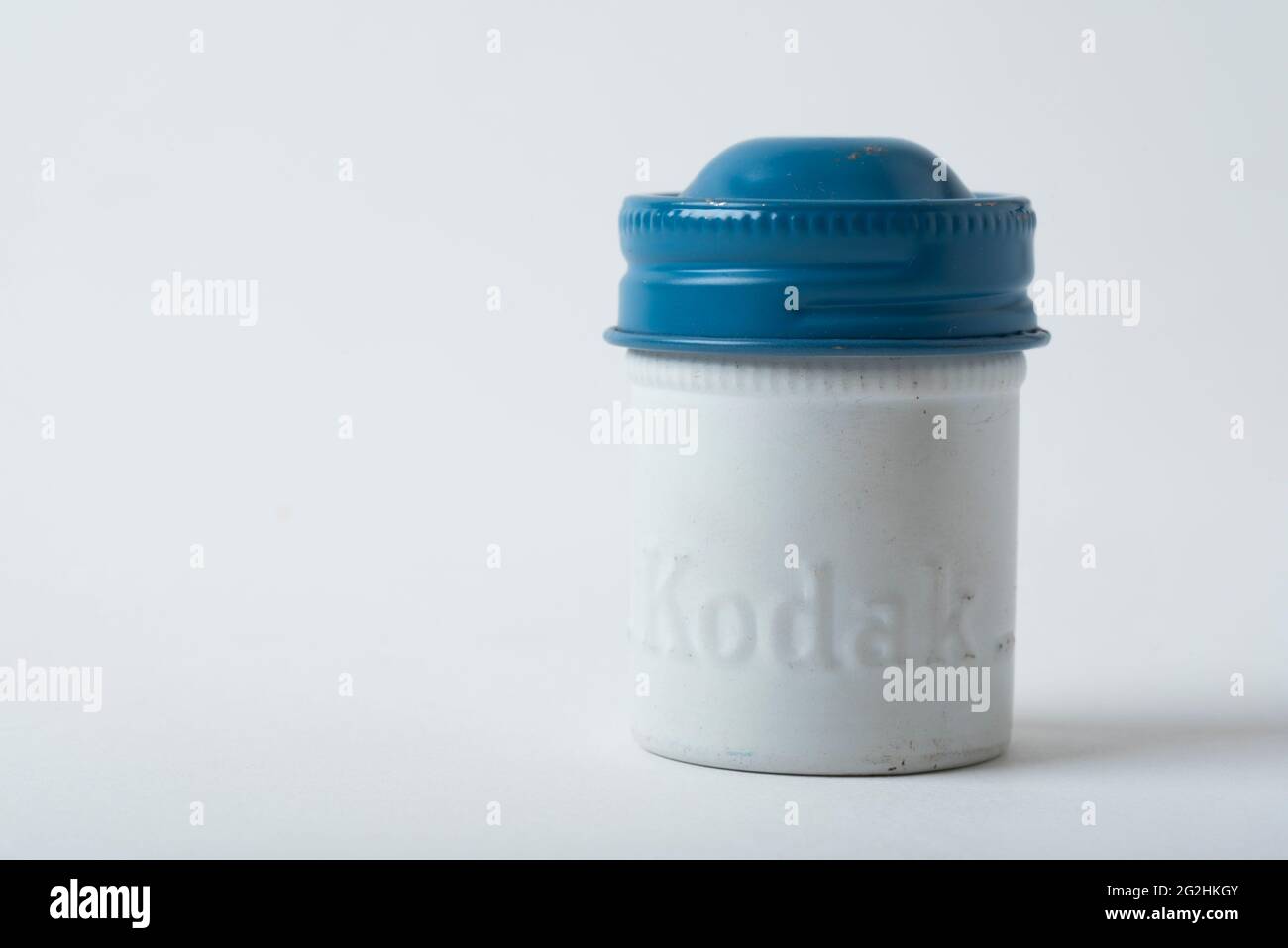 Kodak Tri-X pan film in 35mm format from the 1950s and container. Stock Photo