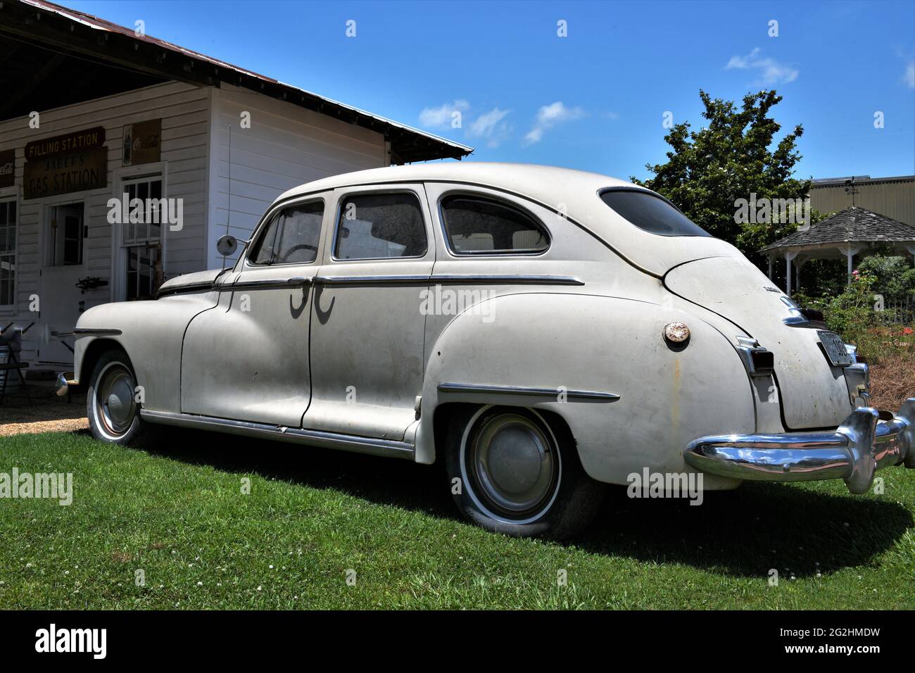 An antique beige Dodge automobile. Stock Photo
