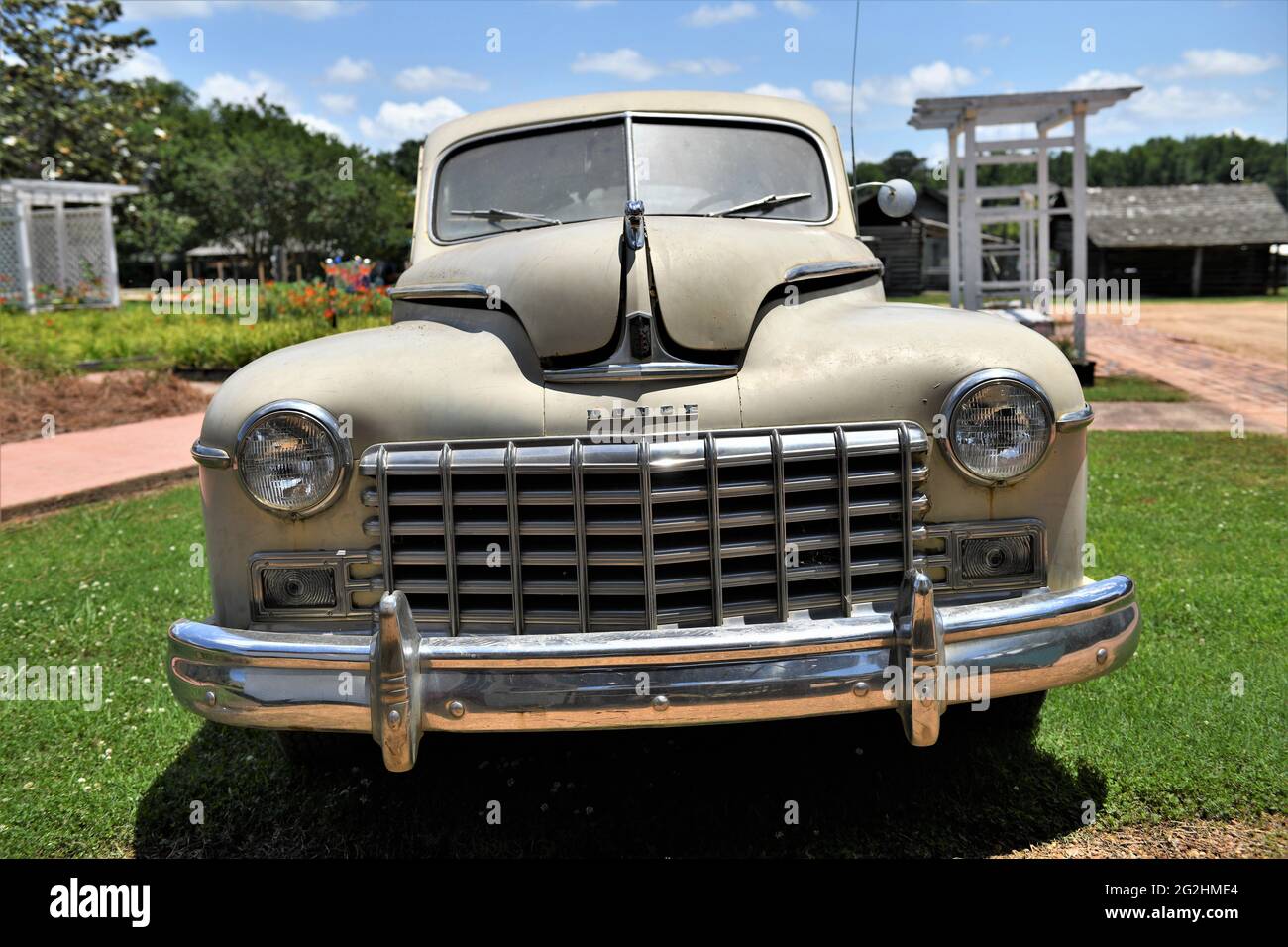 An antique beige Dodge automobile. Stock Photo