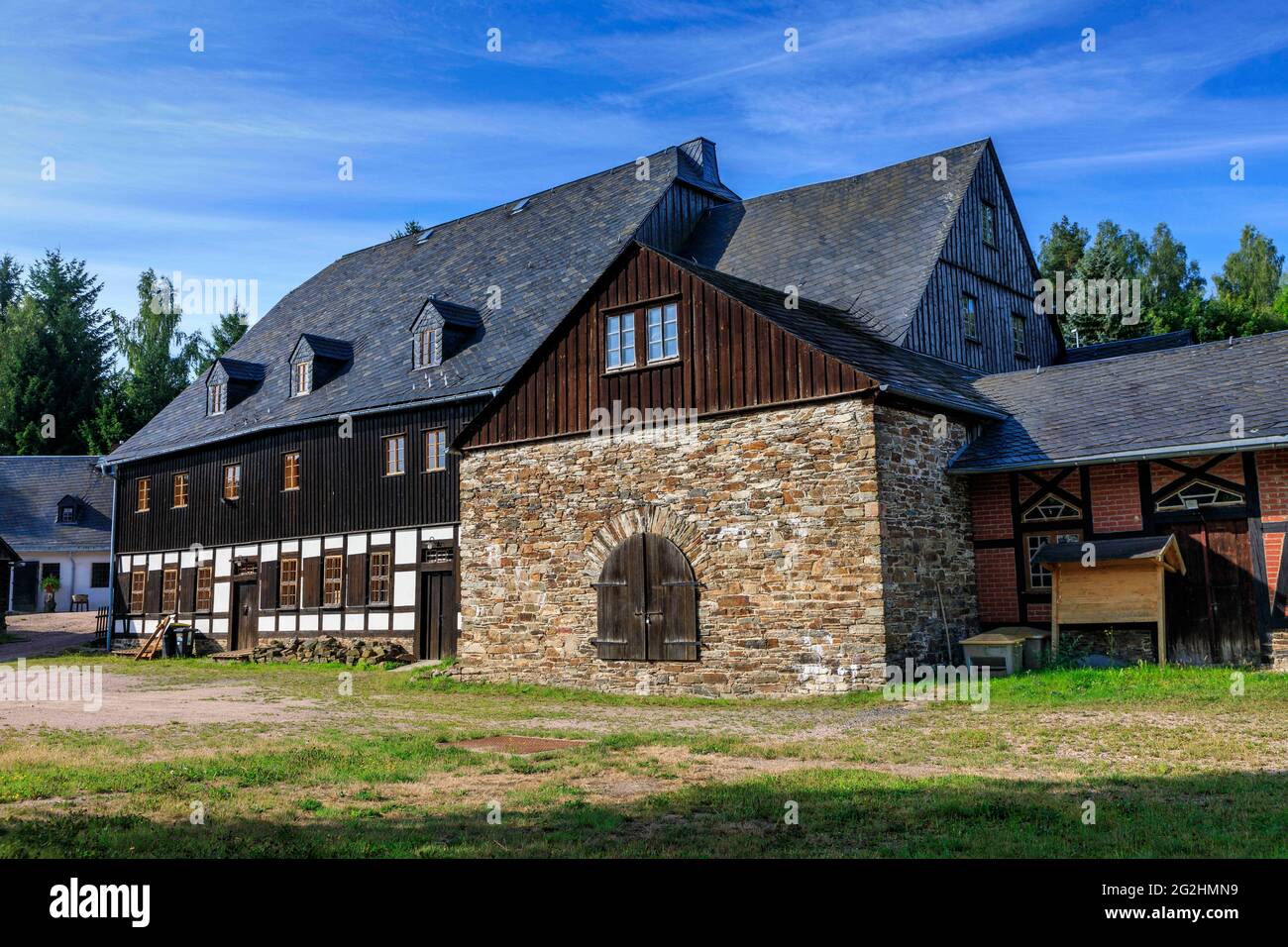 Schneeberg mining landscape: Siebenschlehen stamp mill Stock Photo