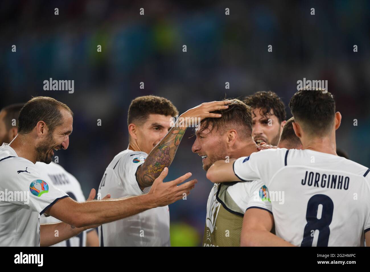 Rome, Italy. 11th June 2021. Ciro Immobile (Italy) celebrates after scoring his team's second goal during the Uefa 'European Championship 2020' match between Turkey 0-3 Italy at Olimpic Stadium on June 11, 2021 in Roma, Italy. Credit: Maurizio Borsari/AFLO/Alamy Live News Stock Photo