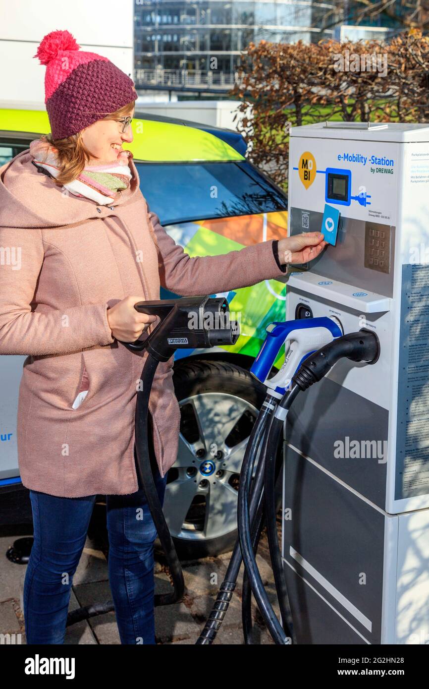 Electromobility: fast charging station with CCS plug Stock Photo