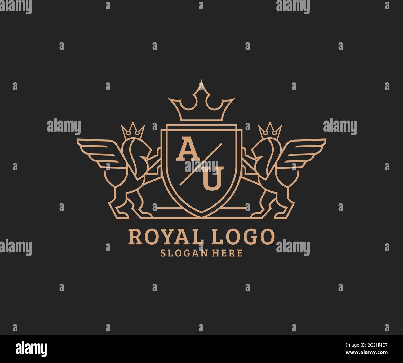 AU Letter Lion Royal Luxury Heraldic,Crest Logo template in vector art for Restaurant, Royalty, Boutique, Cafe, Hotel, Heraldic, Jewelry, Fashion and Stock Vector