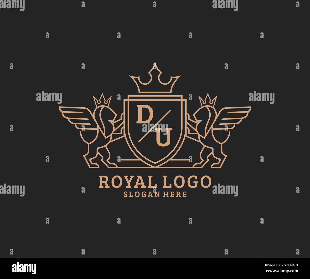 DU Letter Lion Royal Luxury Heraldic,Crest Logo template in vector art for Restaurant, Royalty, Boutique, Cafe, Hotel, Heraldic, Jewelry, Fashion and Stock Vector