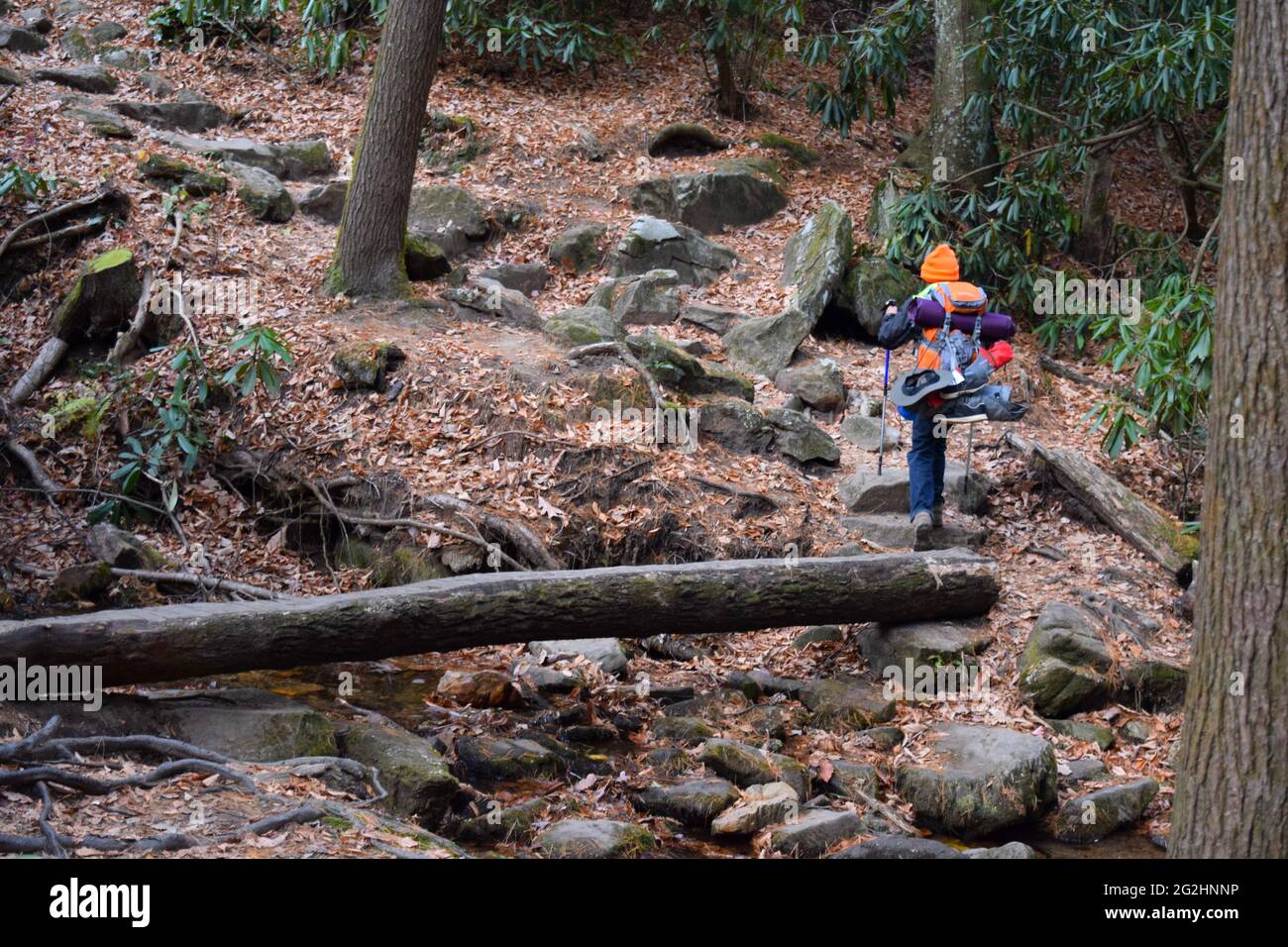 Crossing a Stream on the Appalachian Trail Stock Photo