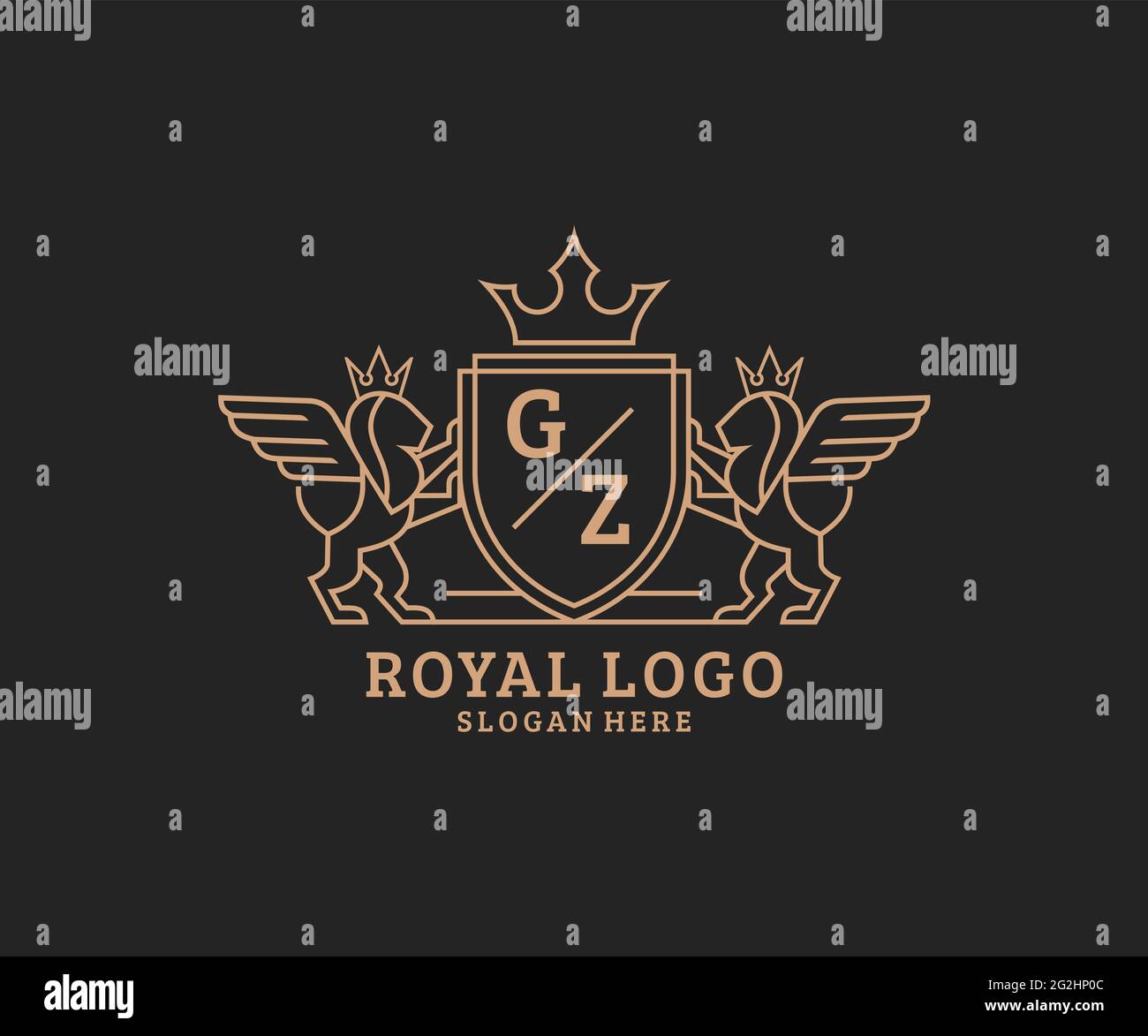 GZ Letter Lion Royal Luxury Heraldic,Crest Logo template in vector art for Restaurant, Royalty, Boutique, Cafe, Hotel, Heraldic, Jewelry, Fashion and Stock Vector