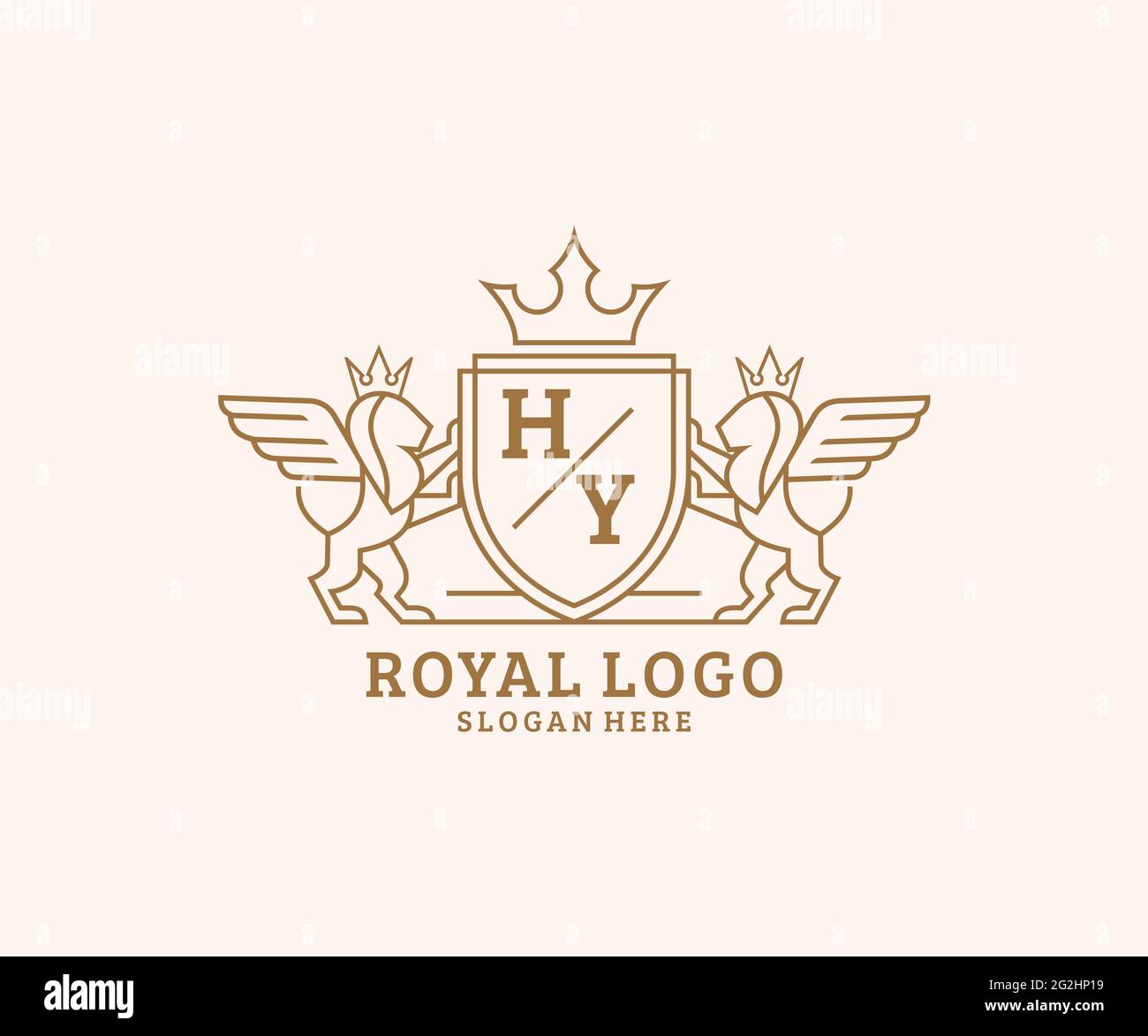 HY Letter Lion Royal Luxury Heraldic,Crest Logo template in vector art for Restaurant, Royalty, Boutique, Cafe, Hotel, Heraldic, Jewelry, Fashion and Stock Vector