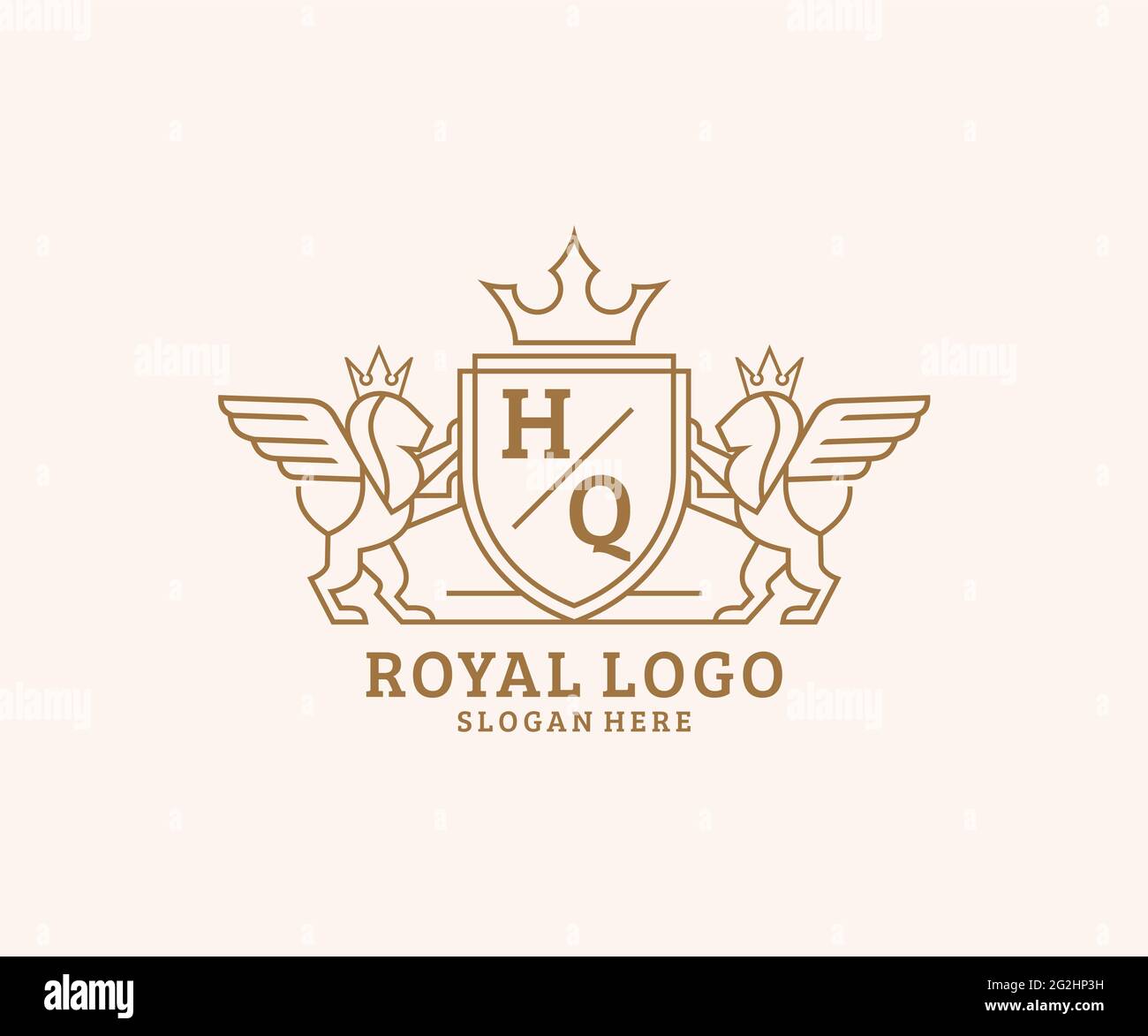 HQ Letter Lion Royal Luxury Heraldic,Crest Logo template in vector art for Restaurant, Royalty, Boutique, Cafe, Hotel, Heraldic, Jewelry, Fashion and Stock Vector