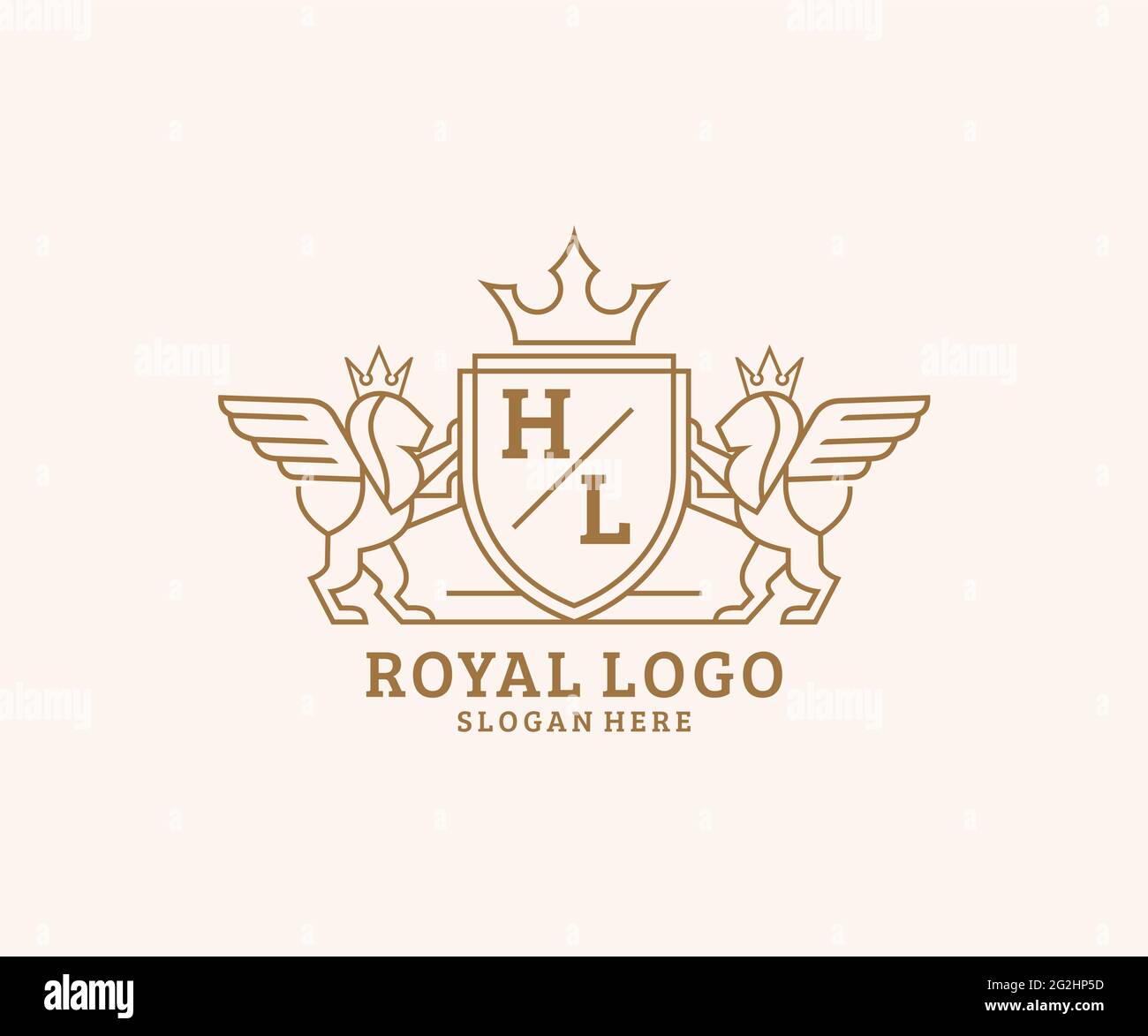HL Letter Lion Royal Luxury Heraldic,Crest Logo template in vector art for Restaurant, Royalty, Boutique, Cafe, Hotel, Heraldic, Jewelry, Fashion and Stock Vector
