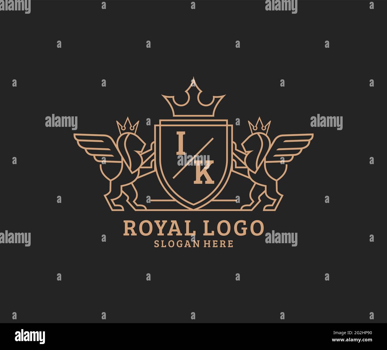 IK Letter Lion Royal Luxury Heraldic,Crest Logo template in vector art for Restaurant, Royalty, Boutique, Cafe, Hotel, Heraldic, Jewelry, Fashion and Stock Vector