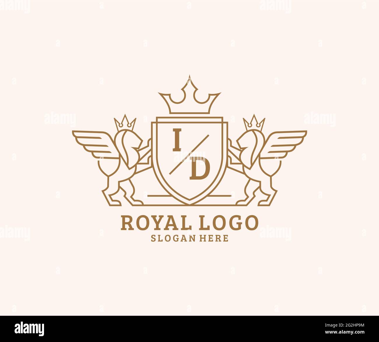 ID Letter Lion Royal Luxury Heraldic,Crest Logo template in vector art for Restaurant, Royalty, Boutique, Cafe, Hotel, Heraldic, Jewelry, Fashion and Stock Vector