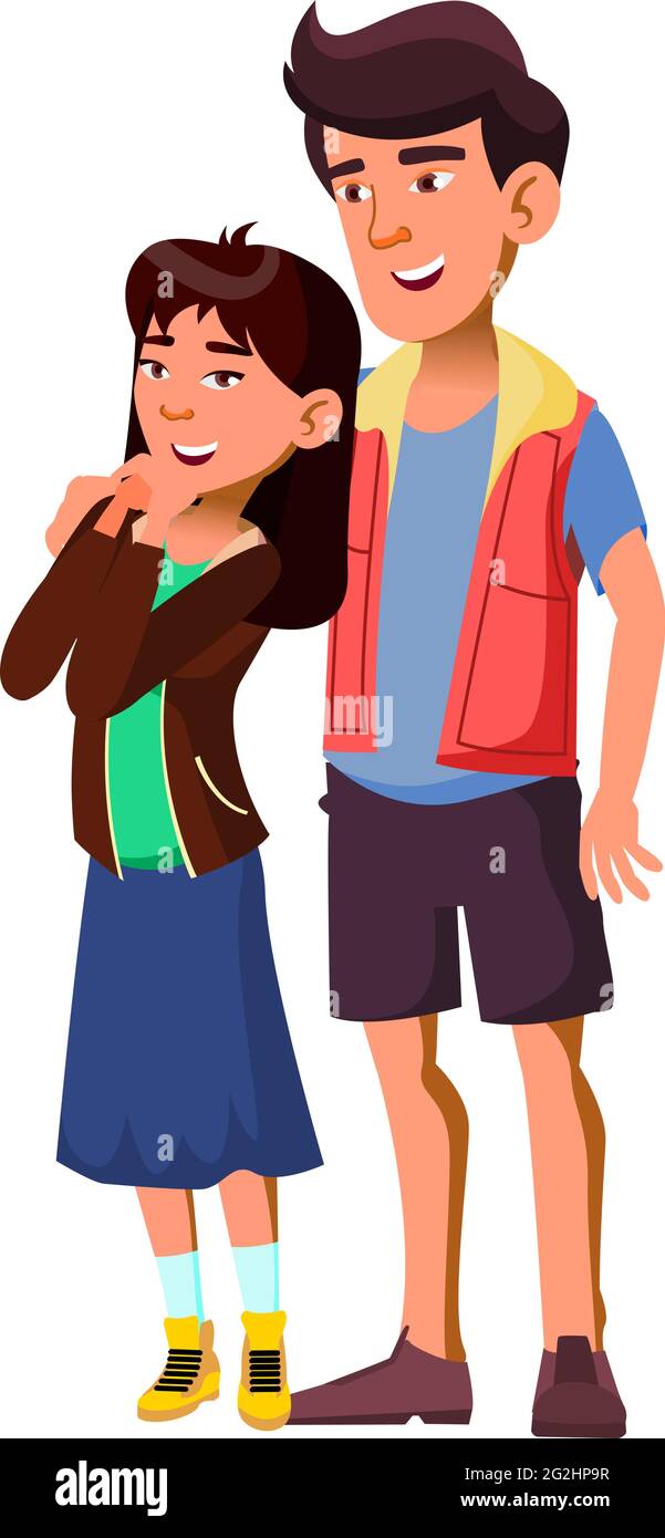 Young Asian Couple Boy And Girl Embracing Together On Party Cartoon Vector Stock Vector Image Art Alamy