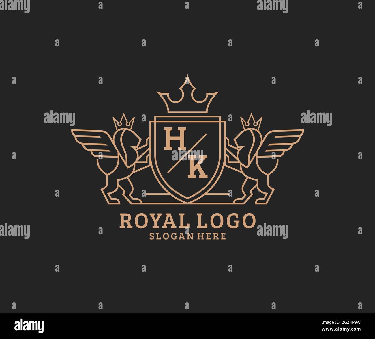 HK Letter Lion Royal Luxury Heraldic,Crest Logo template in vector art for Restaurant, Royalty, Boutique, Cafe, Hotel, Heraldic, Jewelry, Fashion and Stock Vector