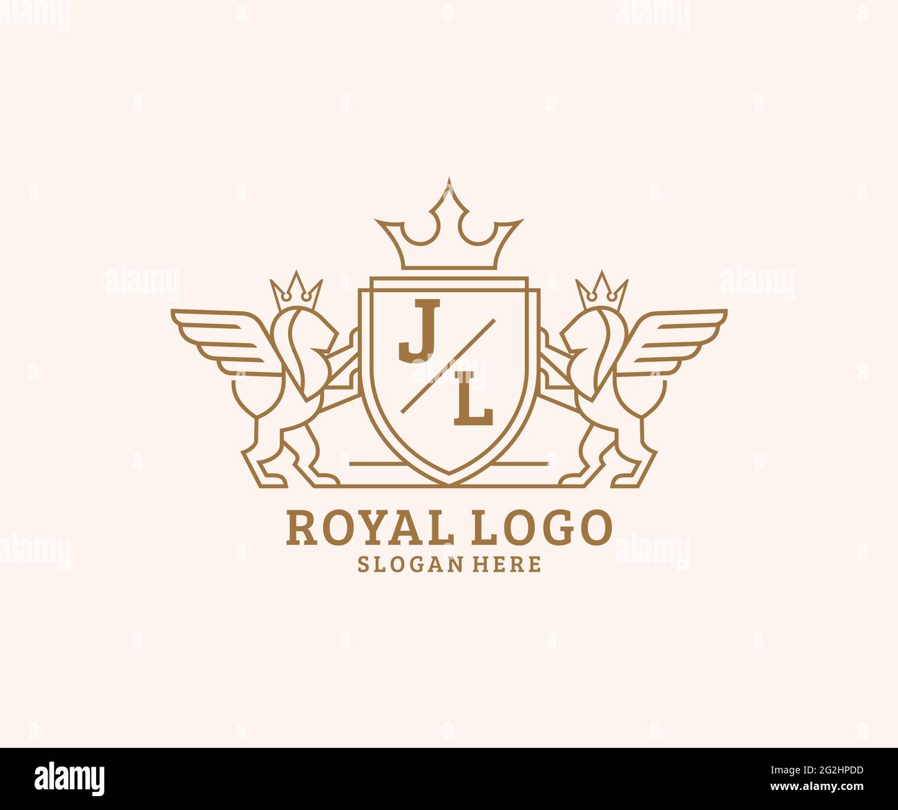 JL Letter Lion Royal Luxury Heraldic,Crest Logo template in vector art for Restaurant, Royalty, Boutique, Cafe, Hotel, Heraldic, Jewelry, Fashion and Stock Vector