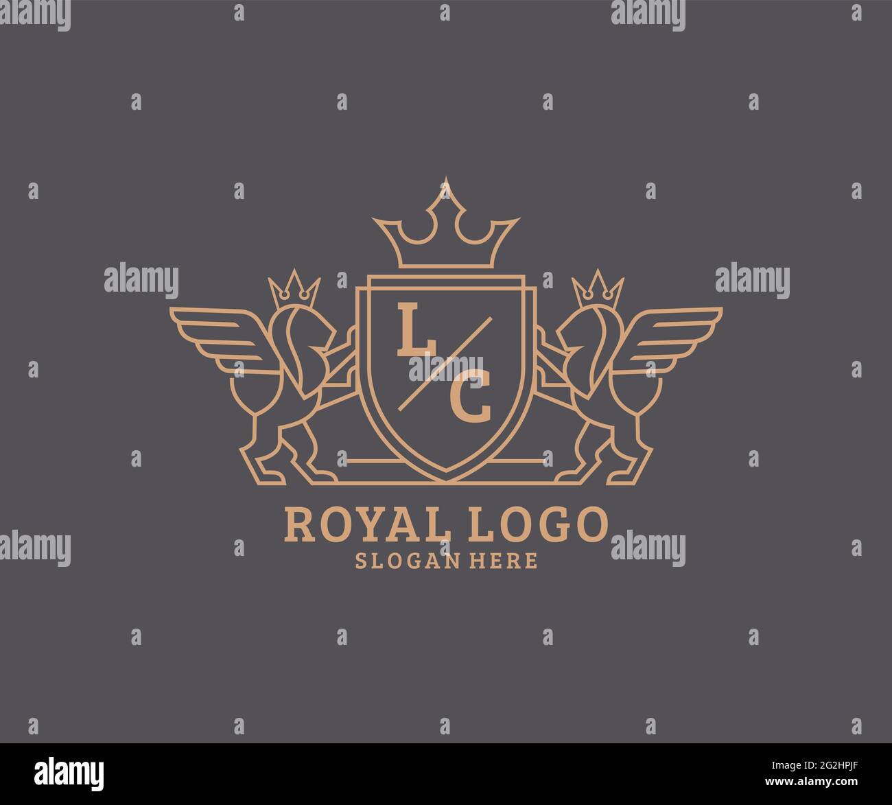 LC Letter Lion Royal Luxury Heraldic,Crest Logo template in vector art for Restaurant, Royalty, Boutique, Cafe, Hotel, Heraldic, Jewelry, Fashion and Stock Vector
