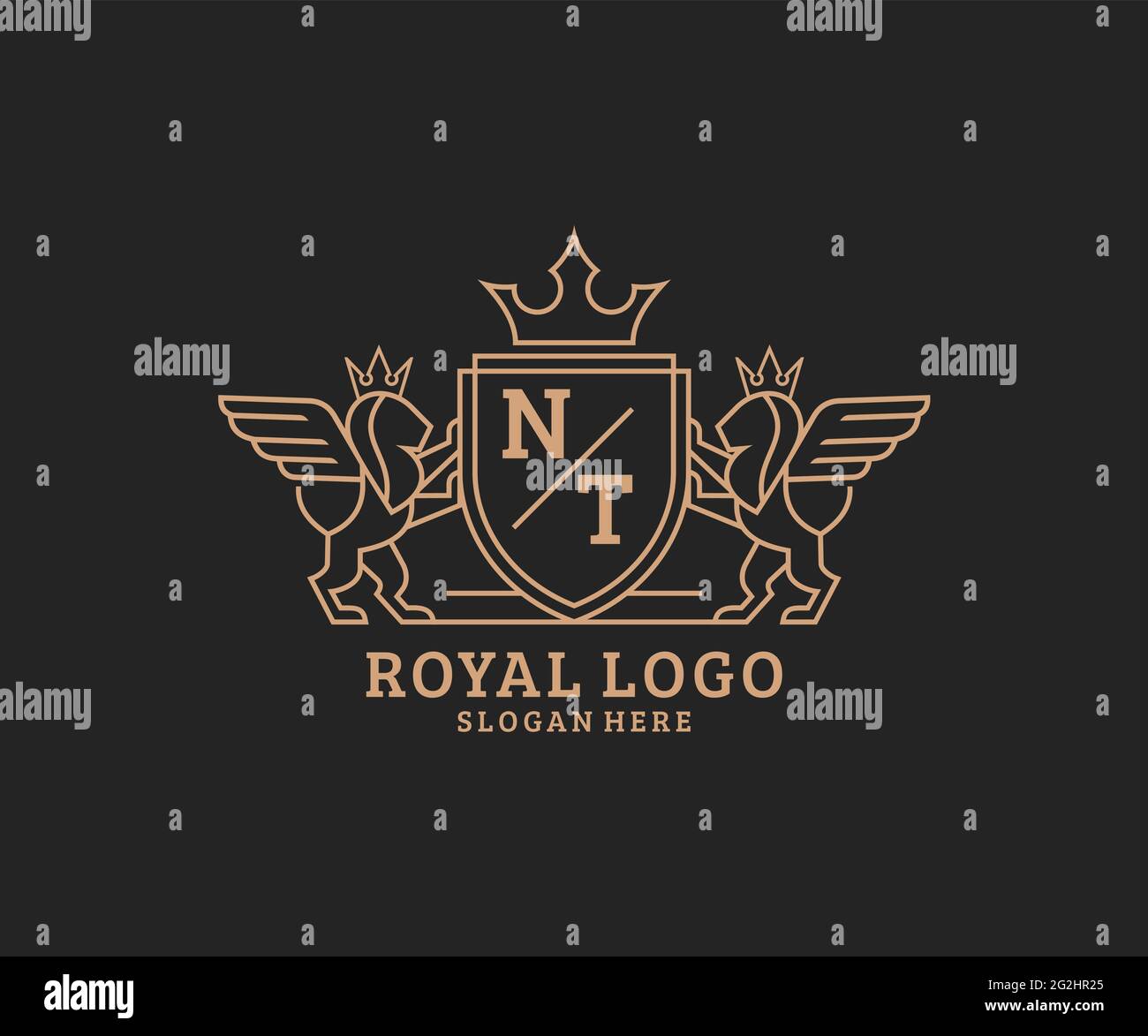 NT Letter Lion Royal Luxury Heraldic,Crest Logo template in vector art for Restaurant, Royalty, Boutique, Cafe, Hotel, Heraldic, Jewelry, Fashion and Stock Vector