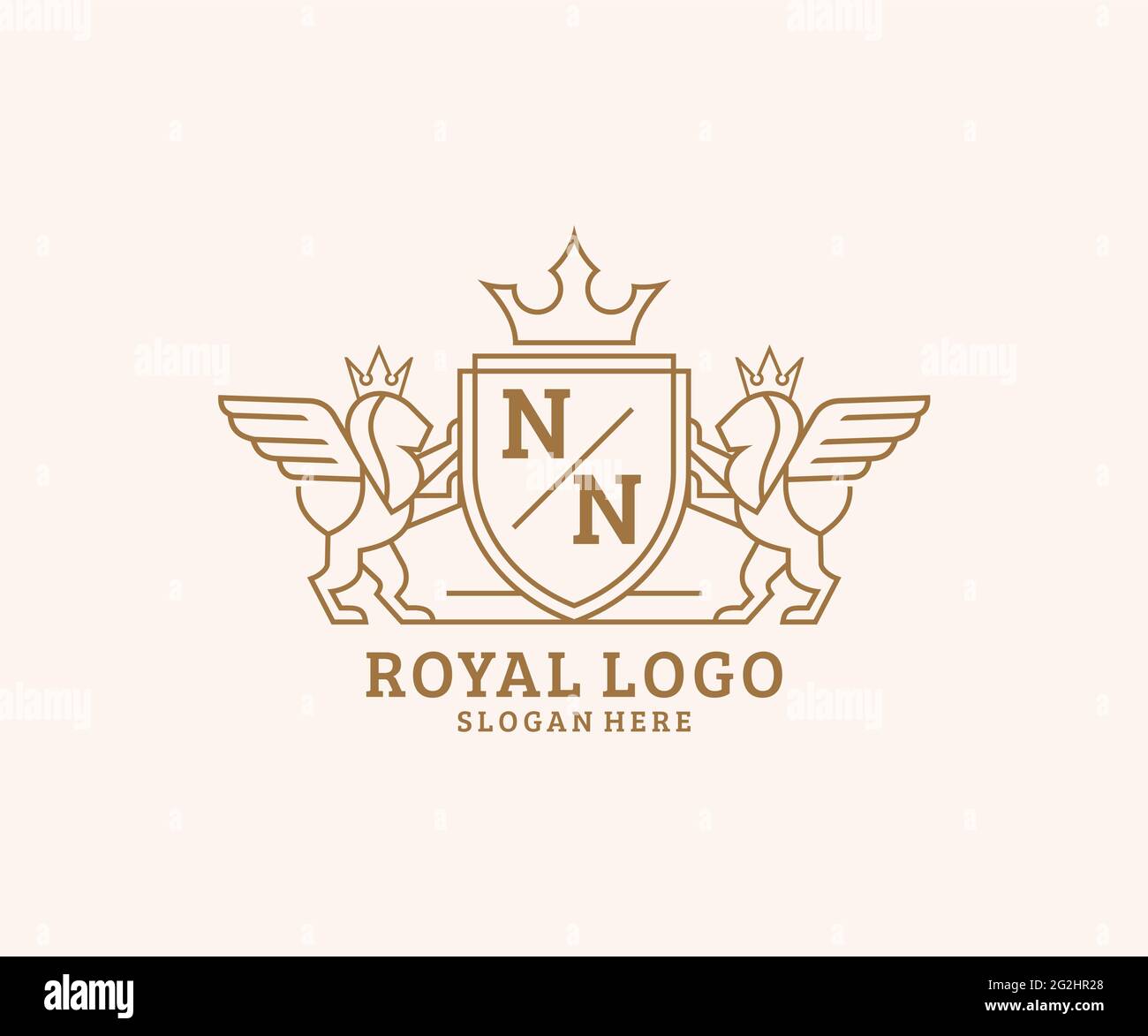 NN Letter Lion Royal Luxury Heraldic,Crest Logo template in vector art for Restaurant, Royalty, Boutique, Cafe, Hotel, Heraldic, Jewelry, Fashion and Stock Vector