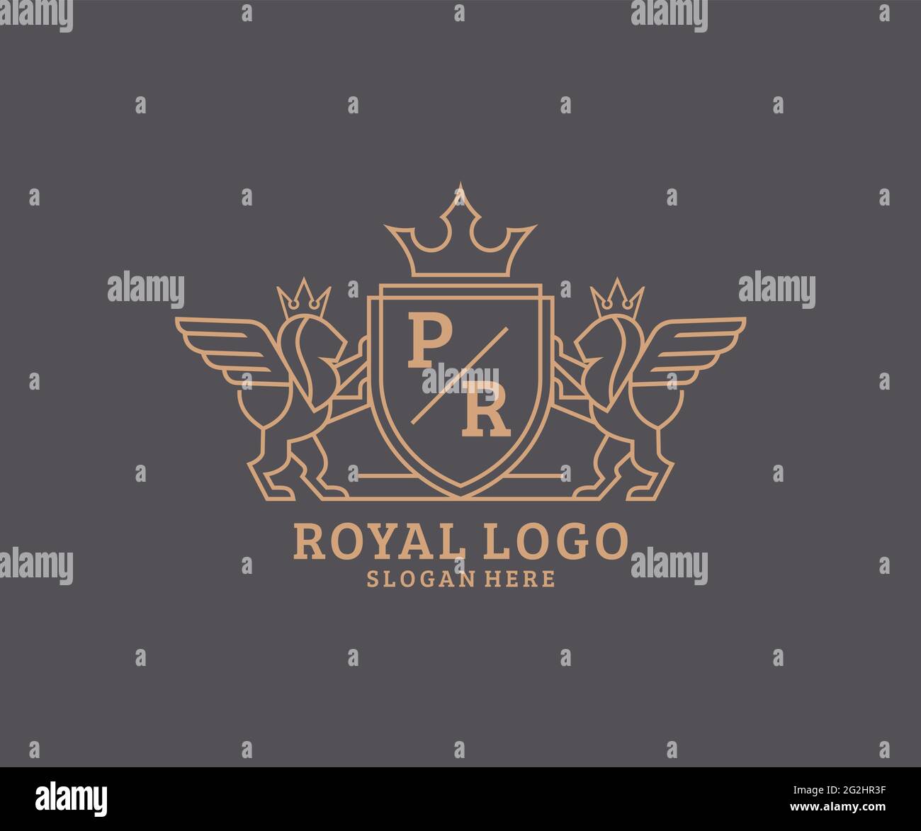 PR Letter Lion Royal Luxury Heraldic,Crest Logo template in vector art for Restaurant, Royalty, Boutique, Cafe, Hotel, Heraldic, Jewelry, Fashion and Stock Vector