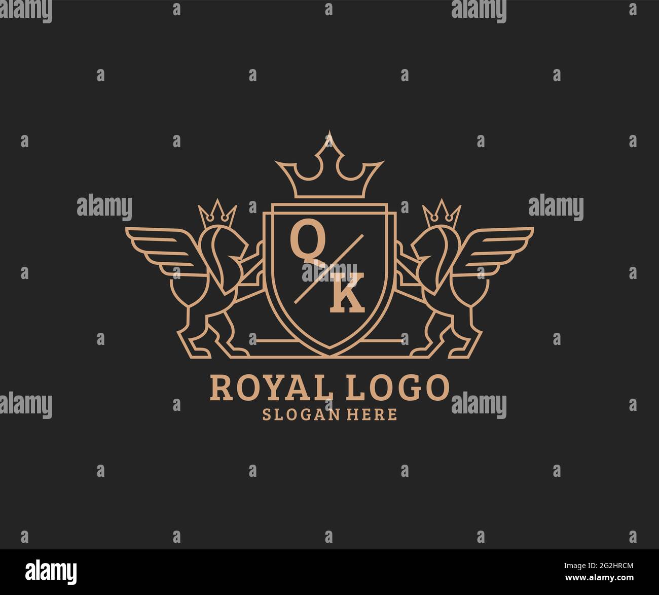 QK Letter Lion Royal Luxury Heraldic,Crest Logo template in vector art for Restaurant, Royalty, Boutique, Cafe, Hotel, Heraldic, Jewelry, Fashion and Stock Vector