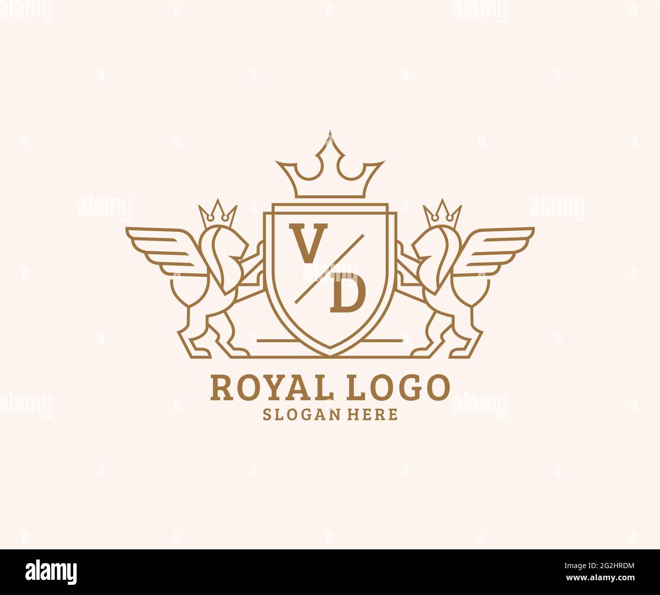 VD Letter Lion Royal Luxury Heraldic,Crest Logo template in vector art for Restaurant, Royalty, Boutique, Cafe, Hotel, Heraldic, Jewelry, Fashion and Stock Vector
