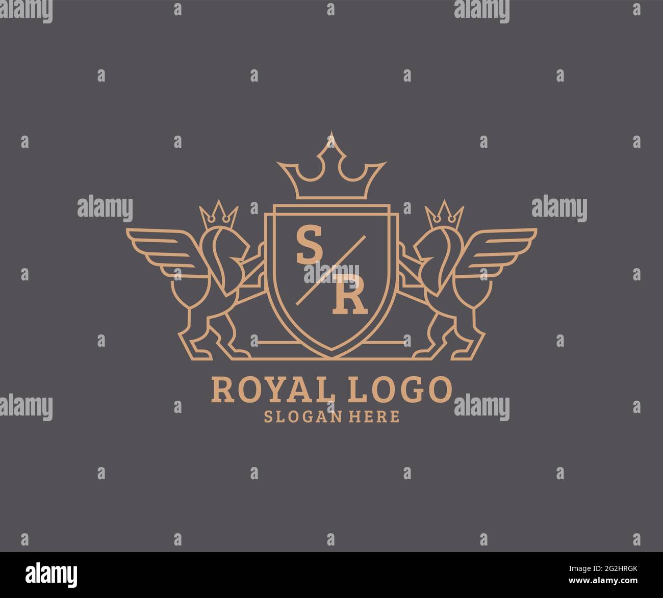 SR Letter Lion Royal Luxury Heraldic,Crest Logo template in vector art for Restaurant, Royalty, Boutique, Cafe, Hotel, Heraldic, Jewelry, Fashion and Stock Vector