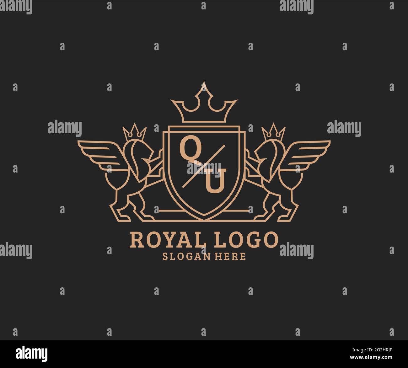 QU Letter Lion Royal Luxury Heraldic,Crest Logo template in vector art ...