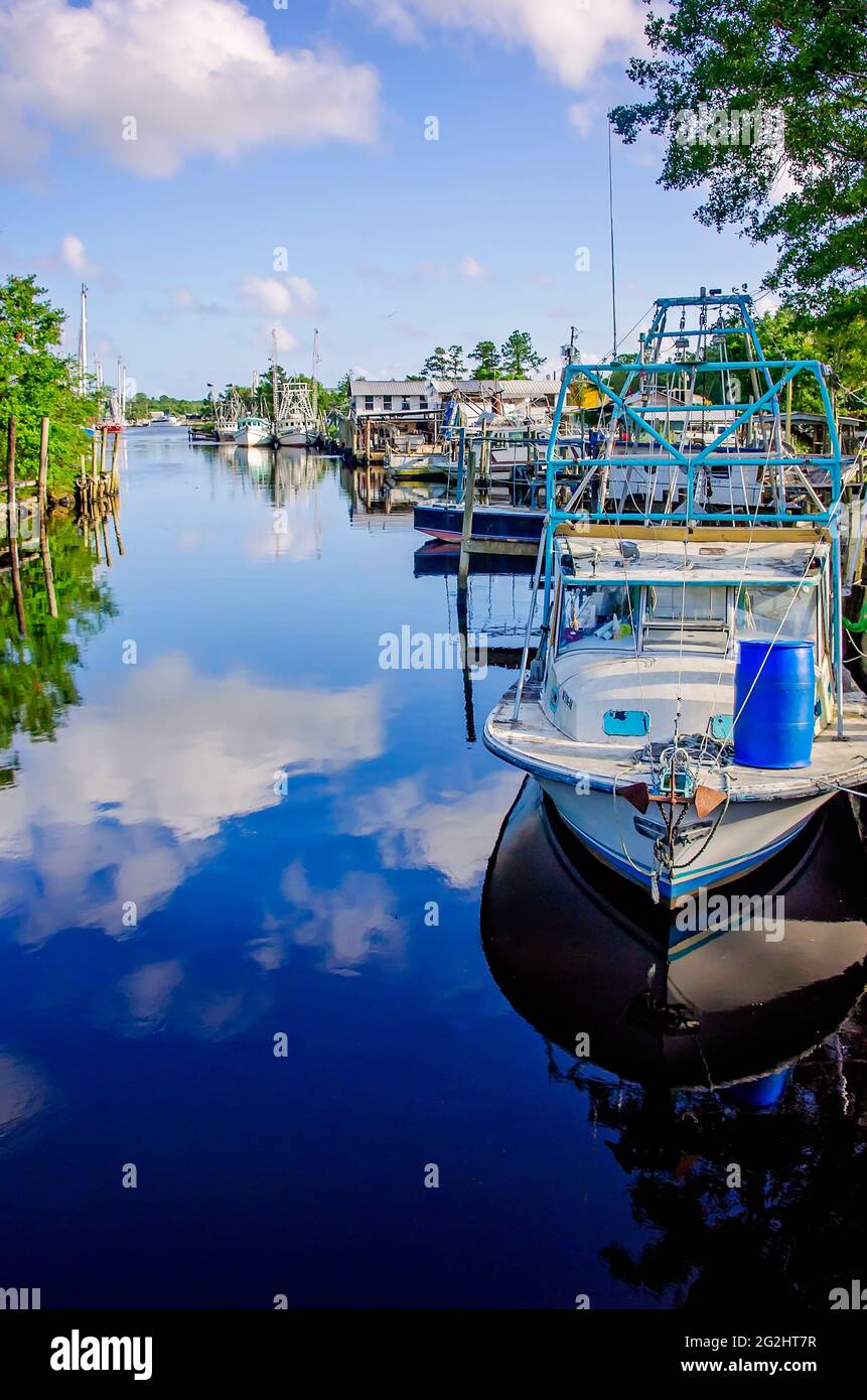 Shrimp boats are docked in the bayou, June 9, 2021, in Bayou La Batre