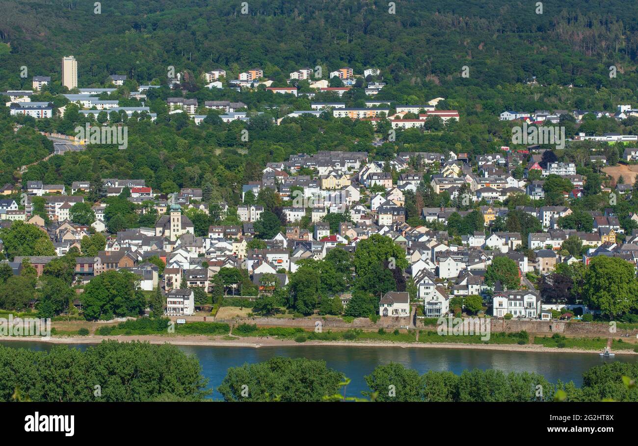 View from Rittersturz on Horchheim and the Rhine Valley, Koblenz, Rhineland-Palatinate, Germany, Europe Stock Photo