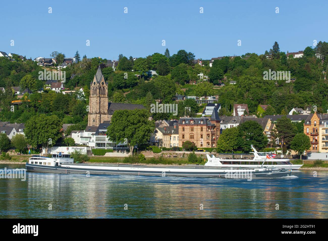 Parish Church of St. Peter and Paul and residential buildings in the Pfaffendorf district, Koblenz, Rhineland-Palatinate, Germany, Europe Stock Photo