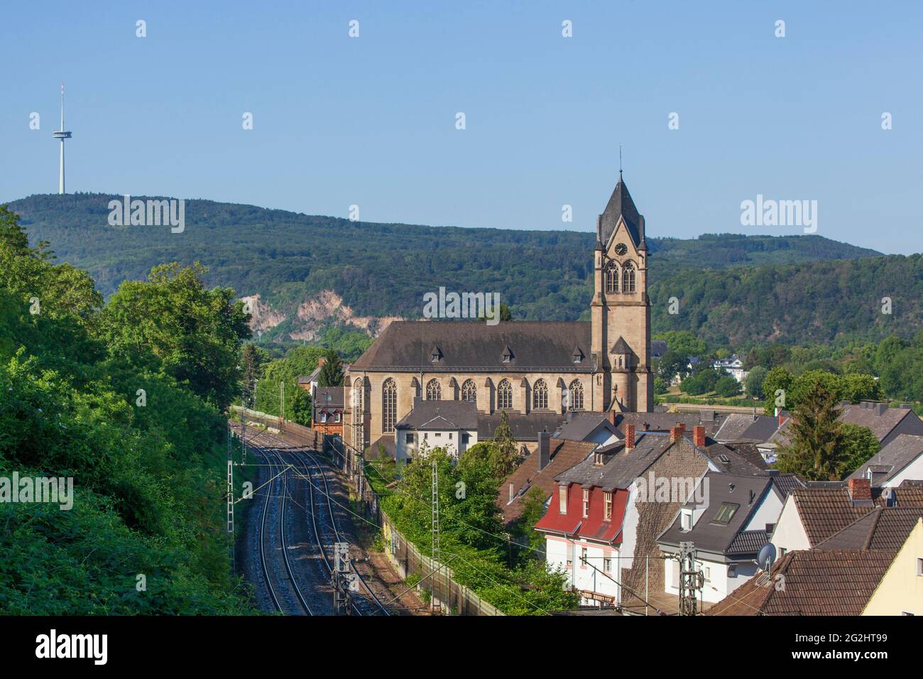 Parish Church of St. Peter and Paul and residential buildings in the Pfaffendorf district, Koblenz, Rhineland-Palatinate, Germany, Europe Stock Photo