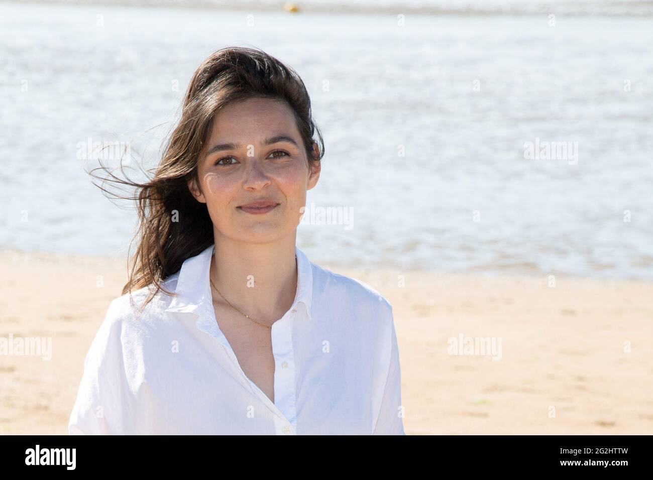 Tiphaine Haas attending the beach Photocall as part of the 35th Cabourg