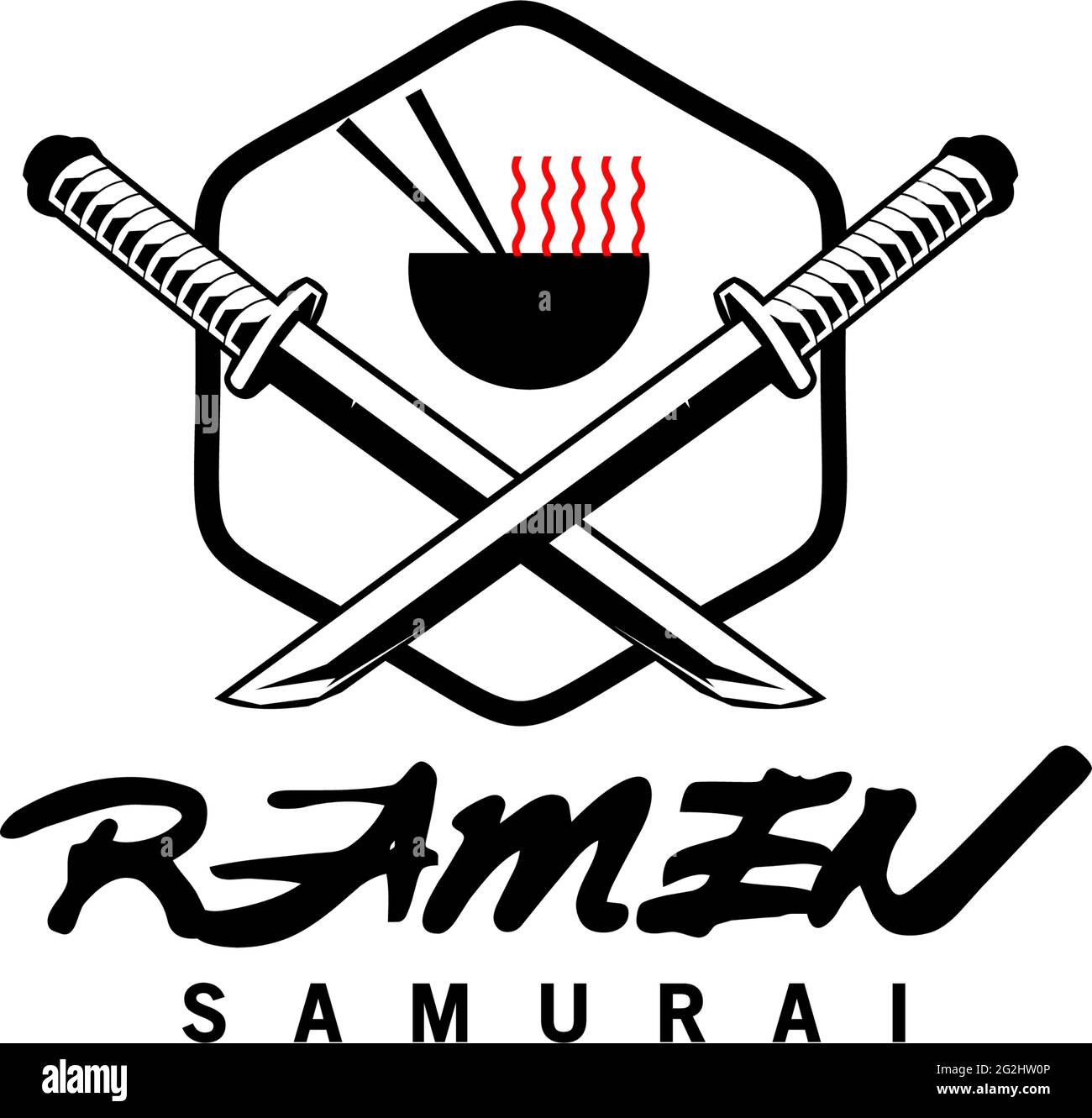 Ramen samurai japan logo design vector template Stock Vector