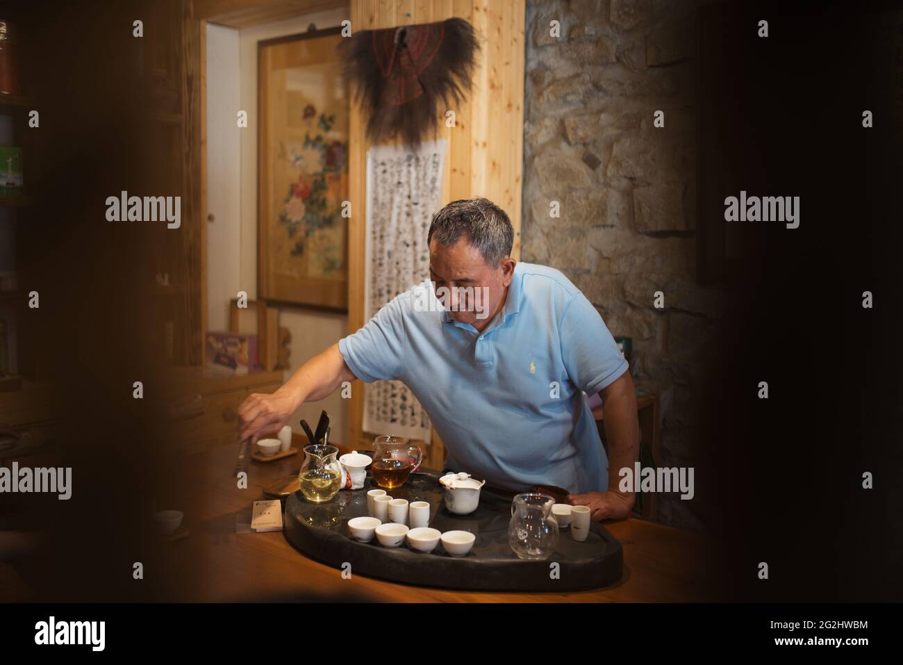 Taiwan - June, 2018; pouring tea in a tea ceremony Stock Photo